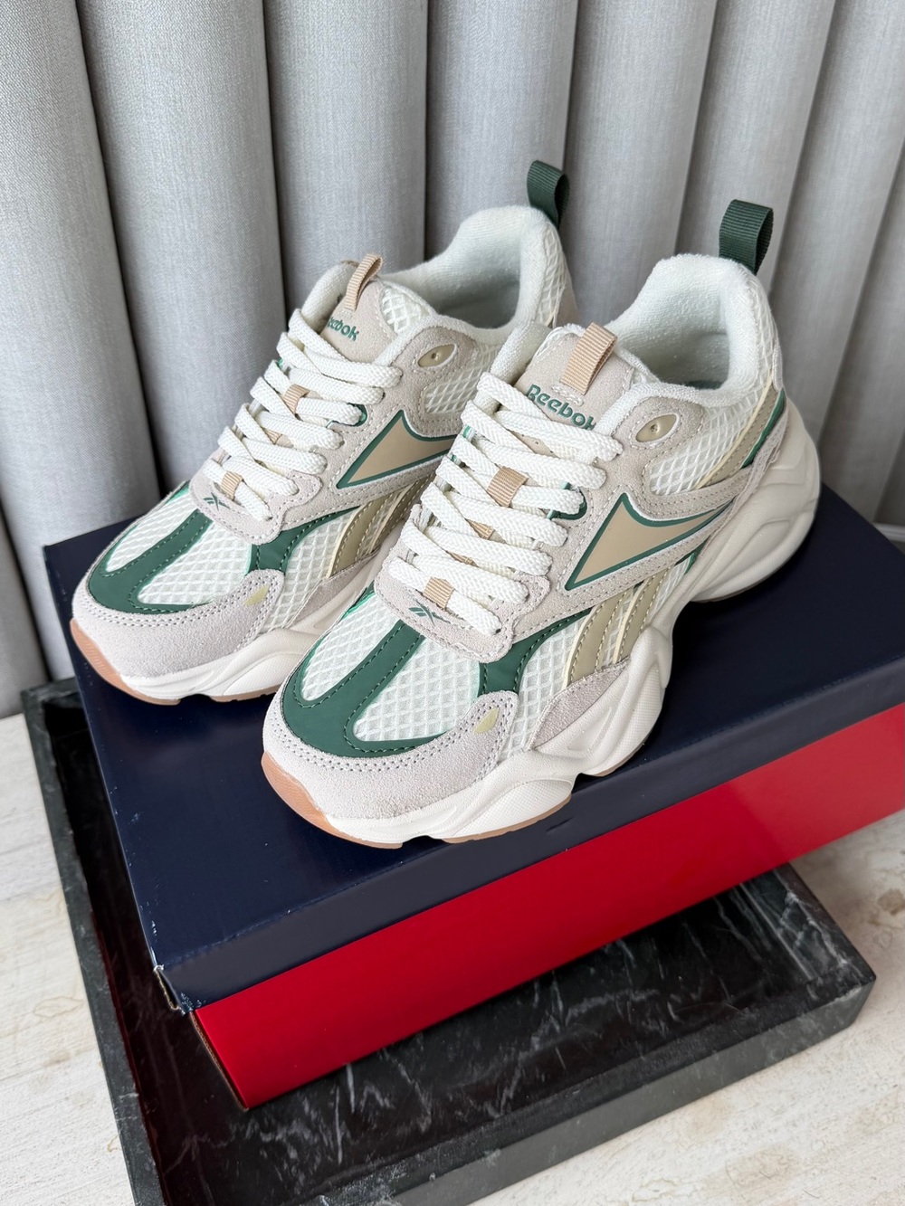 Reebok Women's Chunky Sneaker in Cream, Green & Beige